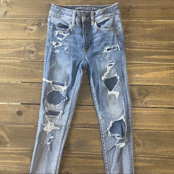 American Eagle Distressed Hi Rise Jeggings Sz 0 - Picture 2 of 10